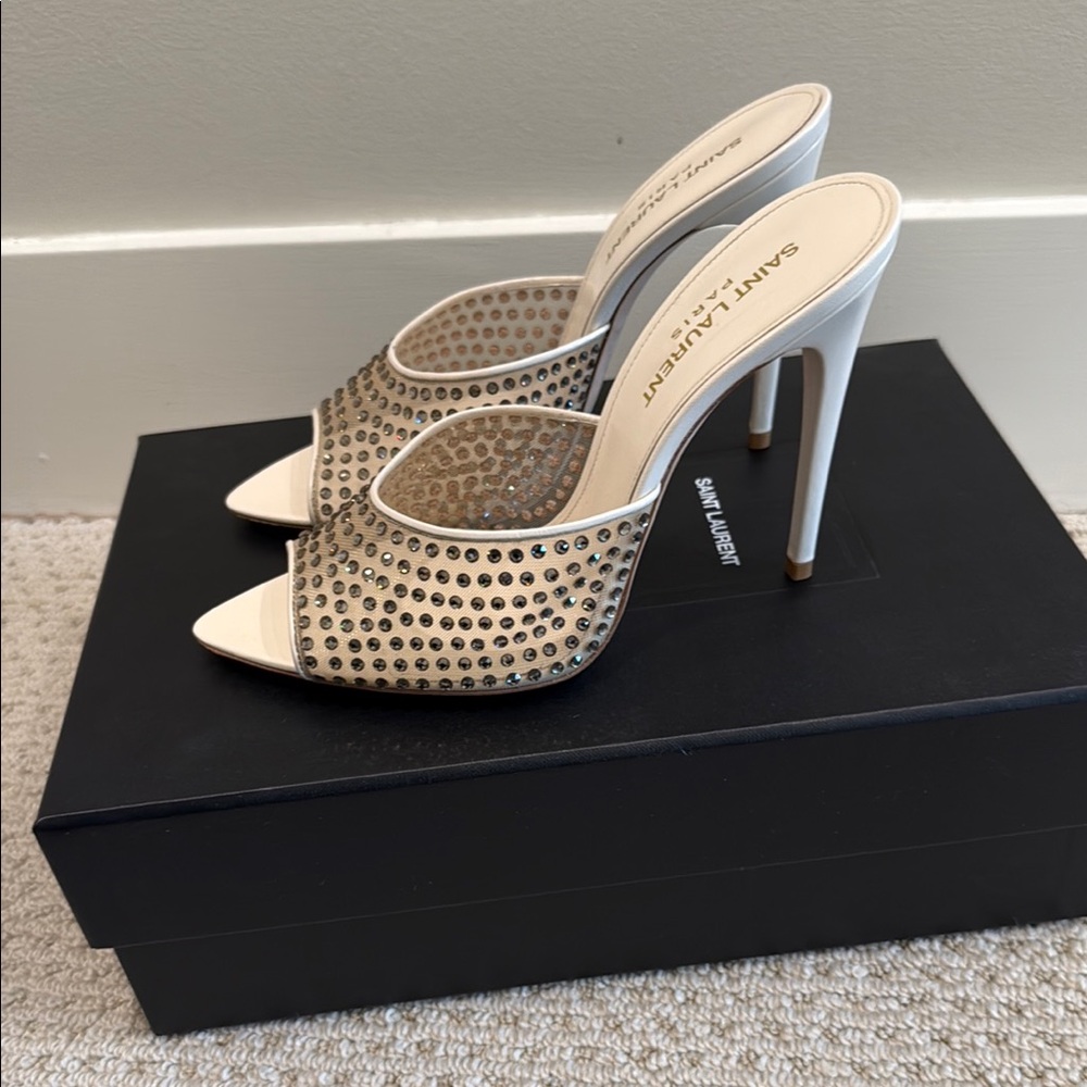 Saint Laurent Gold and Cream Studded Mules - Picture 2 of 4